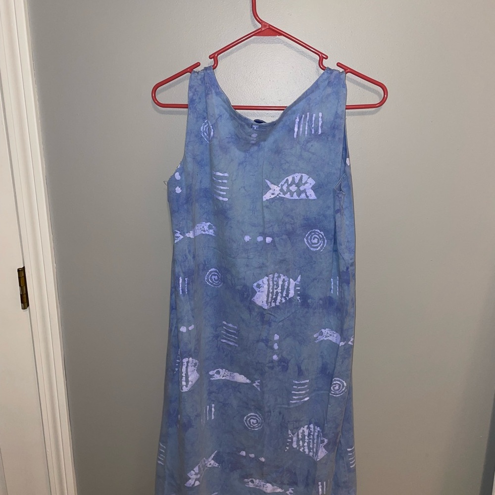 M Mac Blue Fish Pattern Sleeveless Dress